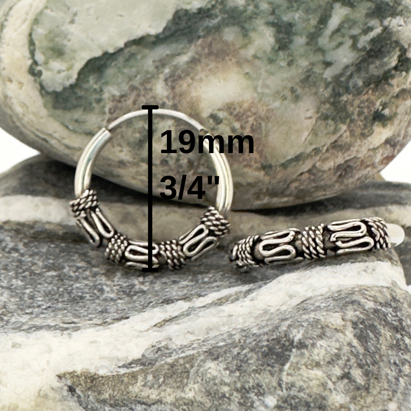 Load image into Gallery viewer, Bali-Inspired Sterling Silver Hoops – Small 19mm Sleeper Style
