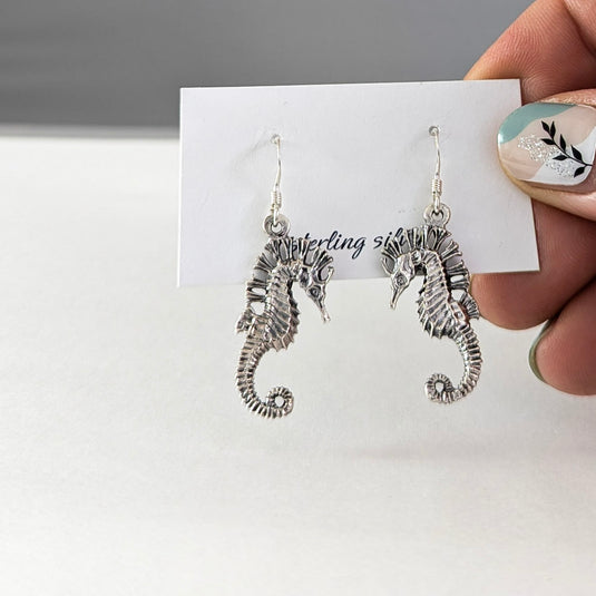 Seahorses in the Ocean Earrings in Sterling Silver