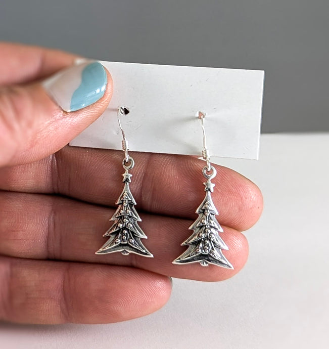 Christmas Tree Hanging Earrings in Sterling Silver