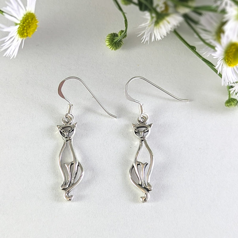 Load image into Gallery viewer, Sleek Cat Earrings in Sterling Silver
