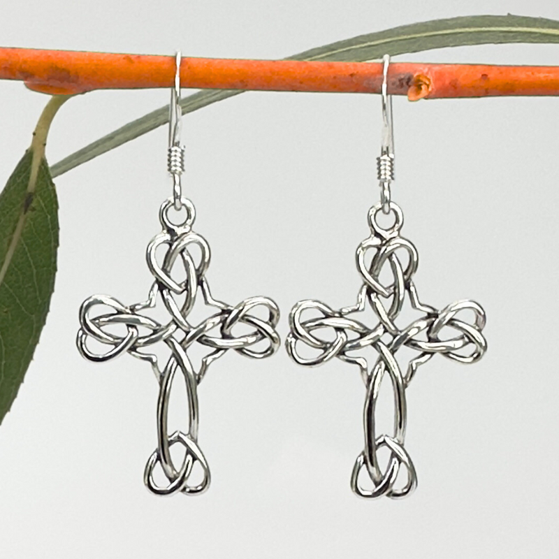 Load image into Gallery viewer, Never Ending Heart Cross Earrings  – Meaningful Symbolism in a Lightweight Dangle
