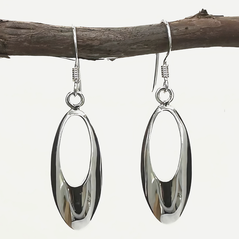 Load image into Gallery viewer, Contemporary Oval Drop Earrings – Shiny Sterling Silver
