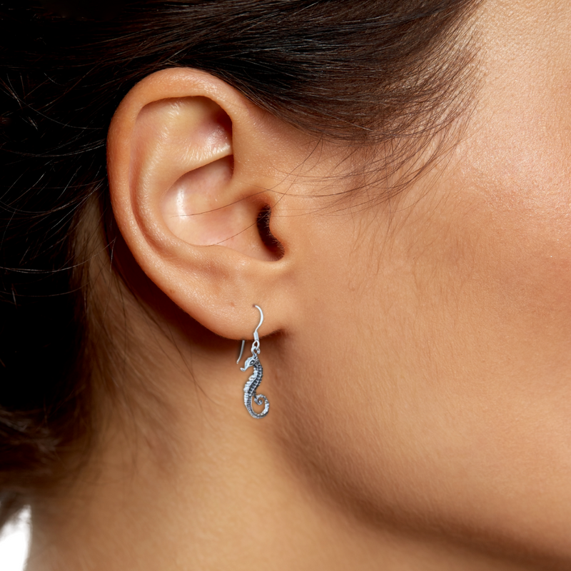 Load image into Gallery viewer, Seahorse Earrings – Coastal Ocean Design, Sterling Silver
