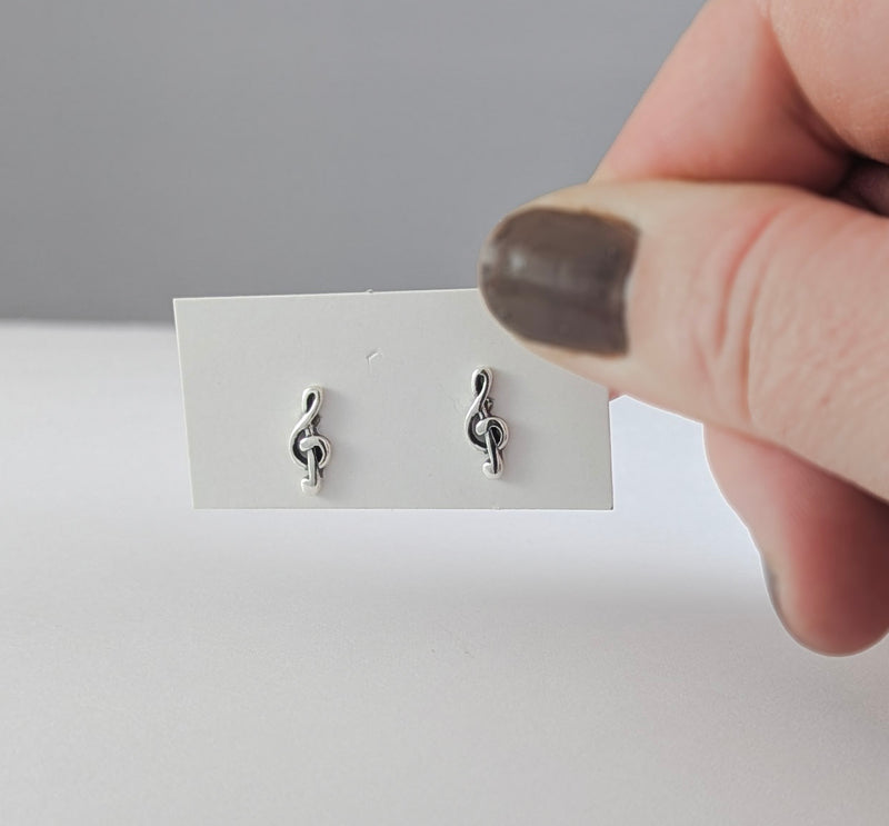 Load image into Gallery viewer, Treble Clef Post Earrings in Sterling Silver
