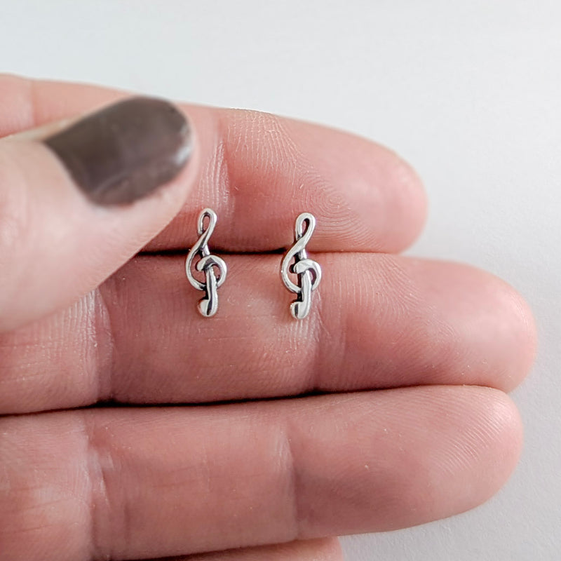 Load image into Gallery viewer, Treble Clef Post Earrings in Sterling Silver
