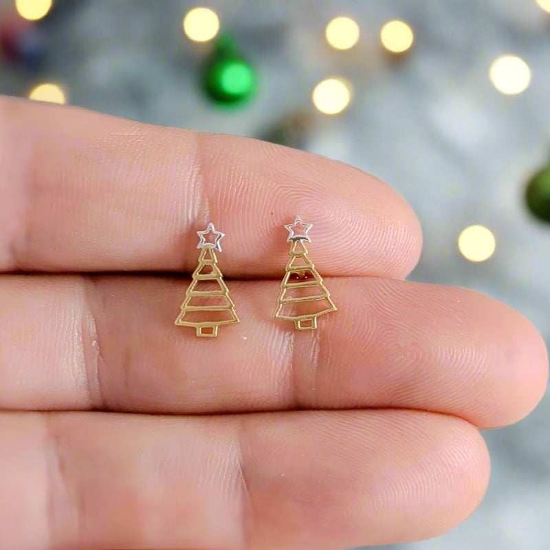 Load image into Gallery viewer, Christmas Tree Post Earrings in Gold Plated Sterling Silver

