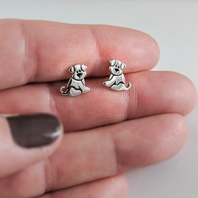 Sit Puppy Sit Post Earrings in Sterling Silver