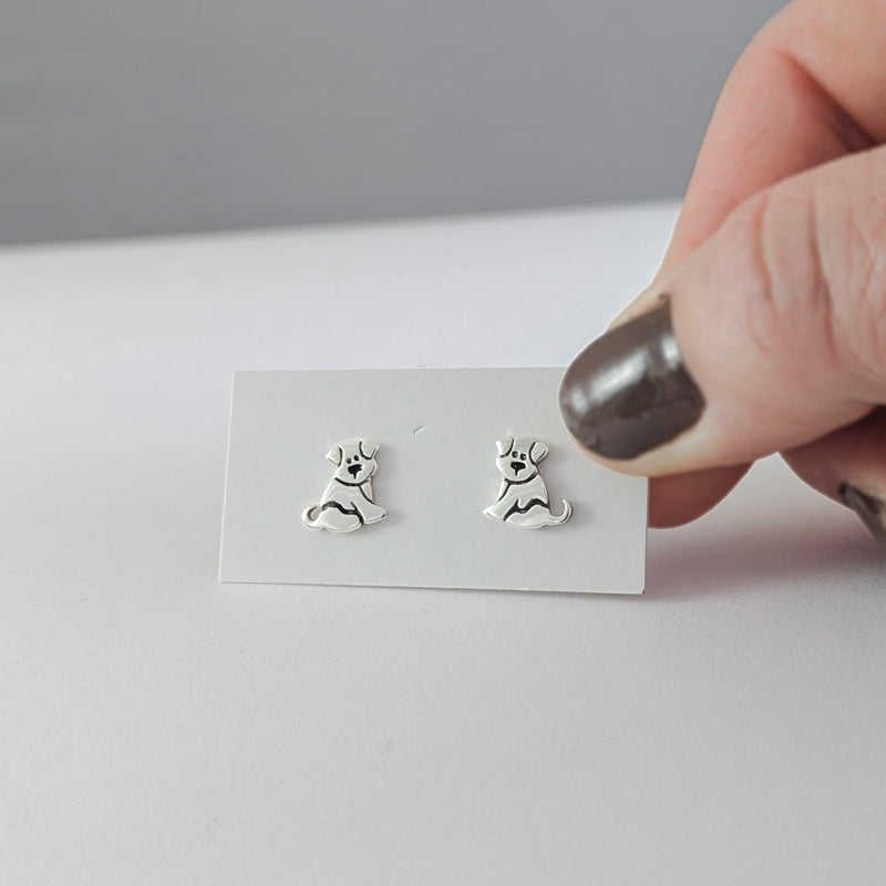 Load image into Gallery viewer, Sit Puppy Sit Post Earrings in Sterling Silver
