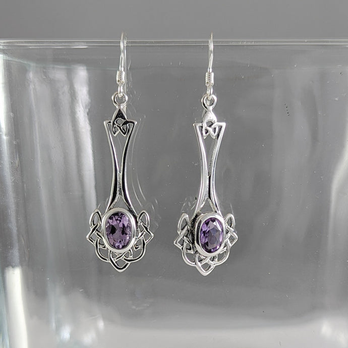 Amethyst Never Ending Knot Drop Earrings in Sterling Silver