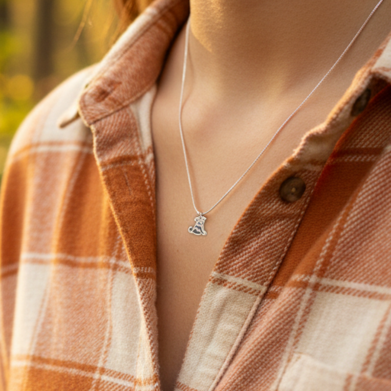 Load image into Gallery viewer, Person wearing a plaid shirt with a necklace featuring a small pendant.
