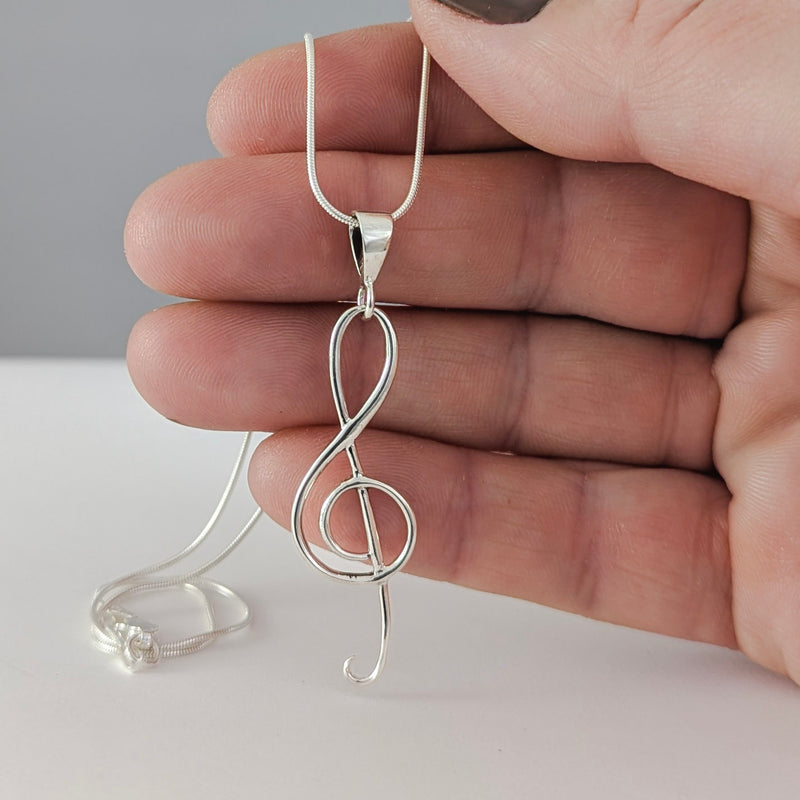 Load image into Gallery viewer, Statement Treble Clef Necklace in Sterling Silver
