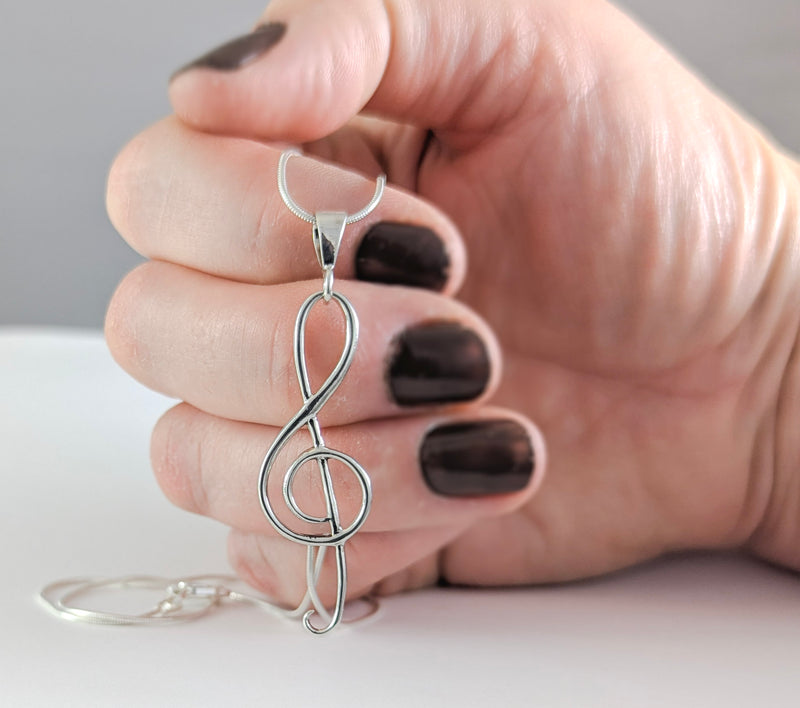 Load image into Gallery viewer, Statement Treble Clef Necklace in Sterling Silver
