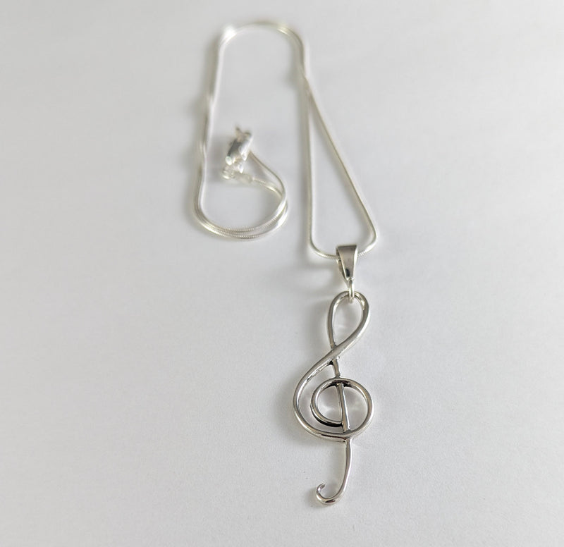 Load image into Gallery viewer, Statement Treble Clef Necklace in Sterling Silver
