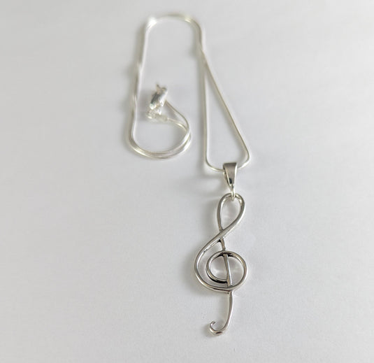 Statement Treble Clef Necklace in Sterling Silver