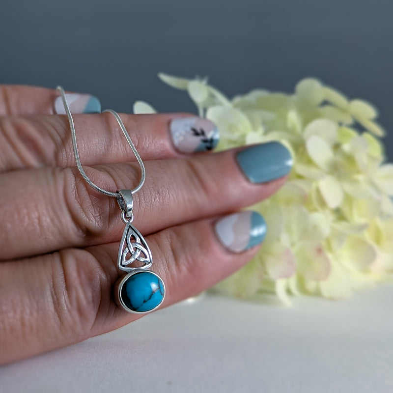 Load image into Gallery viewer, Turquoise &amp; Trinity Knot Necklace in Sterling Silver
