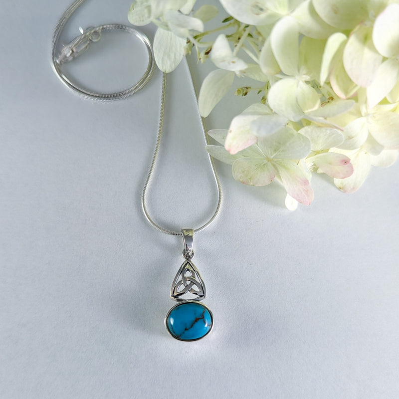 Load image into Gallery viewer, Turquoise &amp; Trinity Knot Necklace in Sterling Silver
