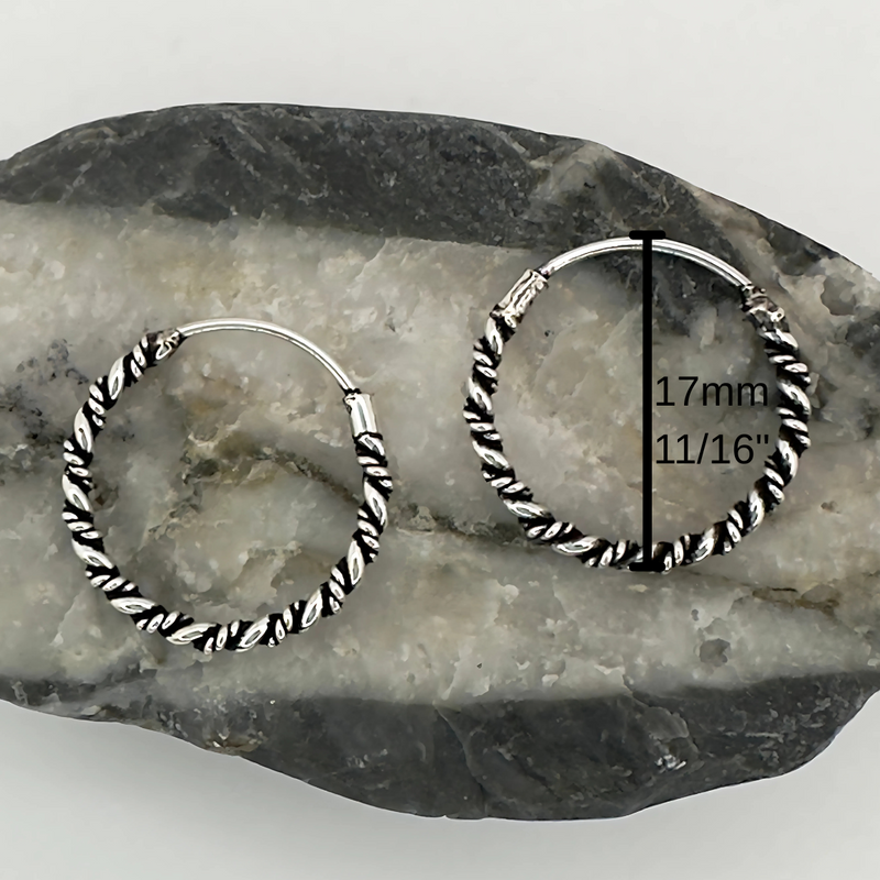 Load image into Gallery viewer, Small Roped Hoop Earrings – Antiqued Sterling Silver
