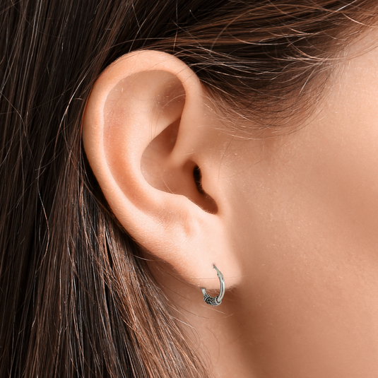 Tiny Bali Bead Hoop Earrings in Sterling Silver