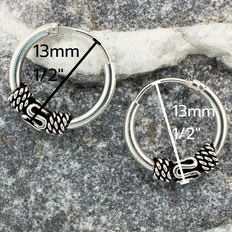 Load image into Gallery viewer, Tiny Bali Bead Hoop Earrings in Sterling Silver
