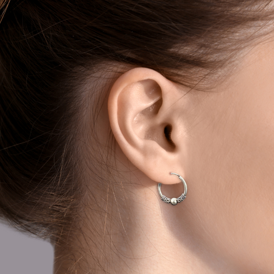 Small Bali Bead Hoops in Sterling Silver