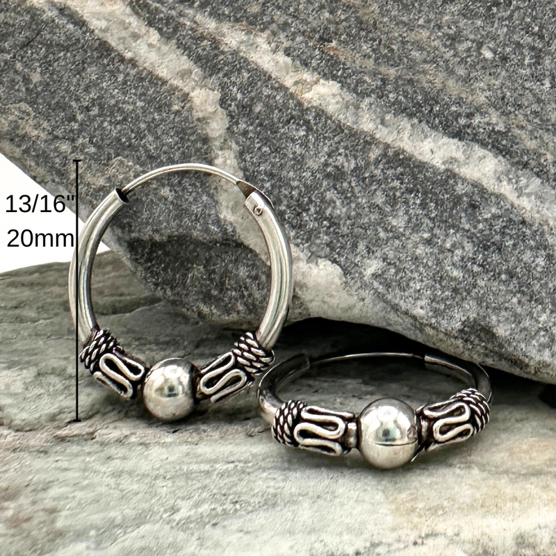 Load image into Gallery viewer, Small Bali Bead Hoops in Sterling Silver

