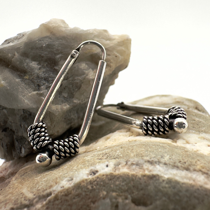 Oval Hoop with Roped Accent in Sterling Silver