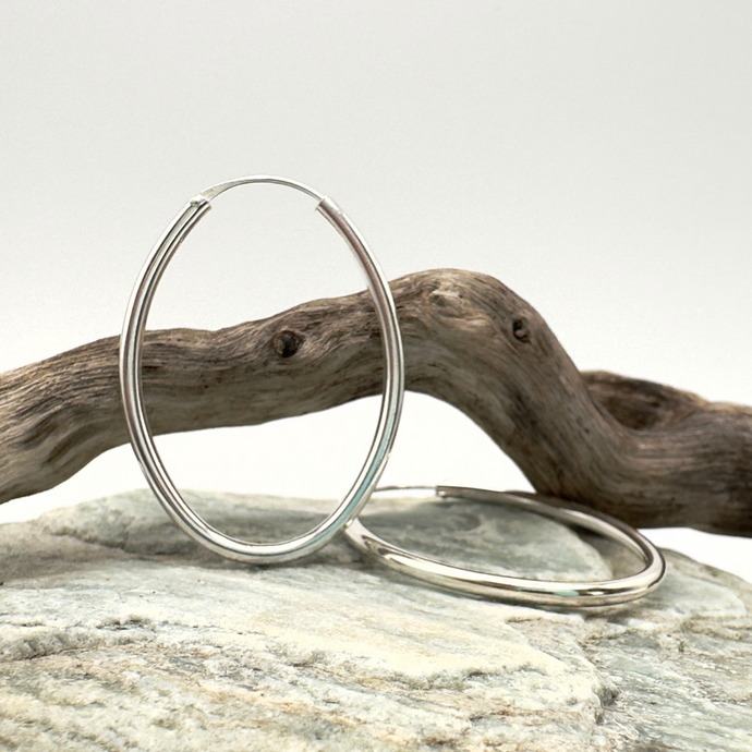 Sleek Oval Hoop in Sterling Silver