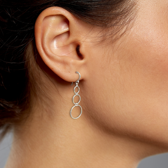Triple Circles Drop Earrings in Sterling Silver