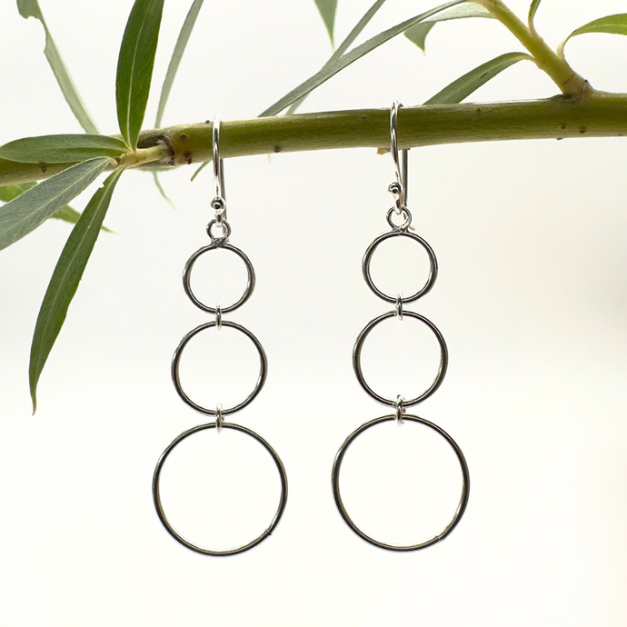 Triple Circles Drop Earrings in Sterling Silver