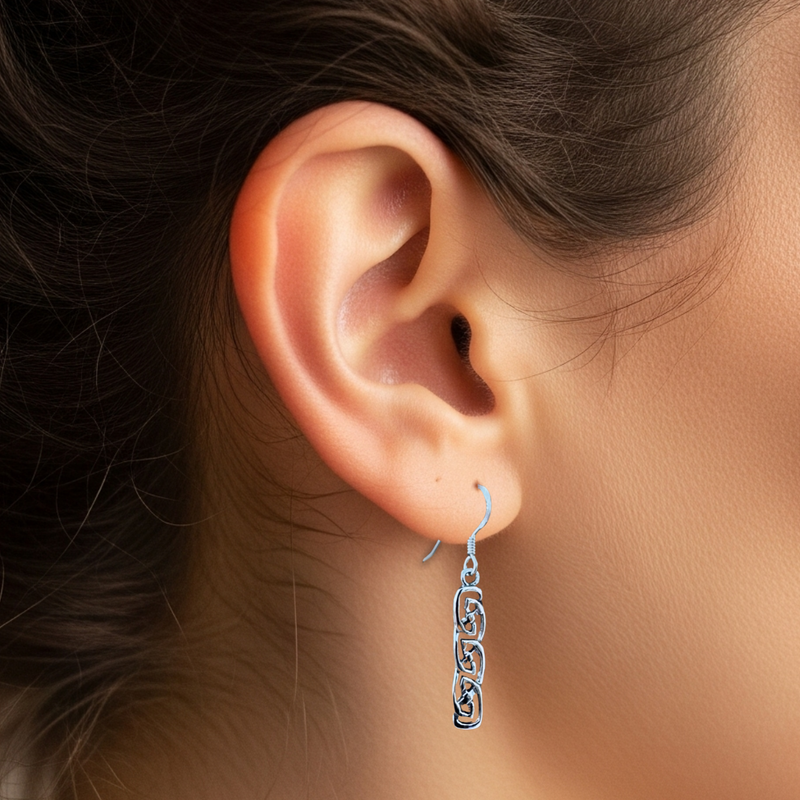 Load image into Gallery viewer, Rectangle Never Ending Knot Earrings in Sterling Silver
