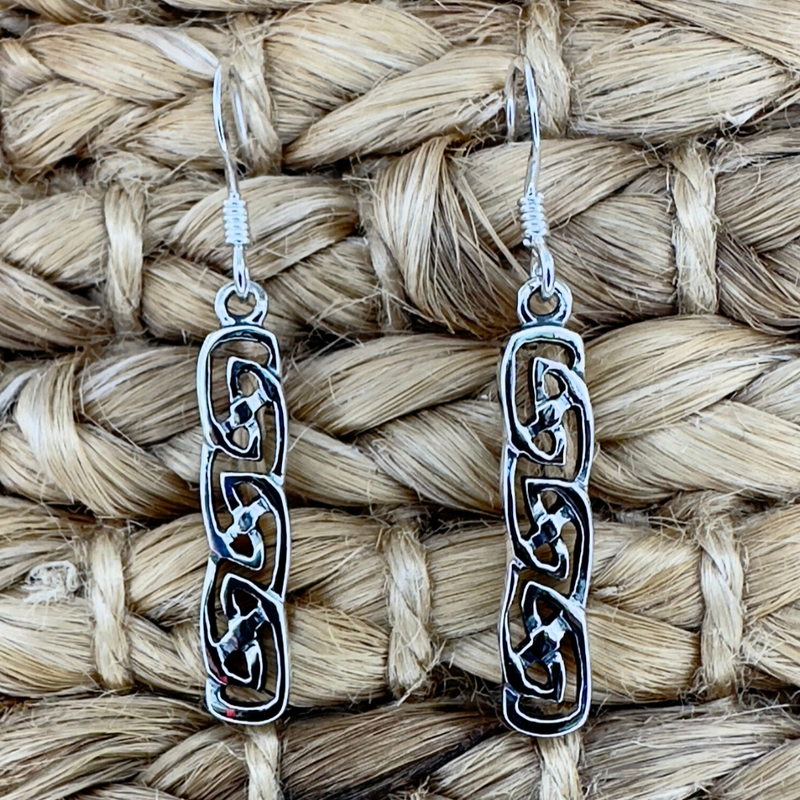 Load image into Gallery viewer, Rectangle Never Ending Knot Earrings in Sterling Silver

