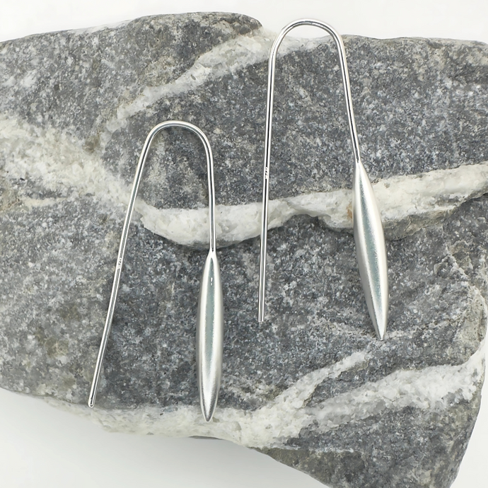 Long Drop Sandblast Finish Earrings in Sterling Silver