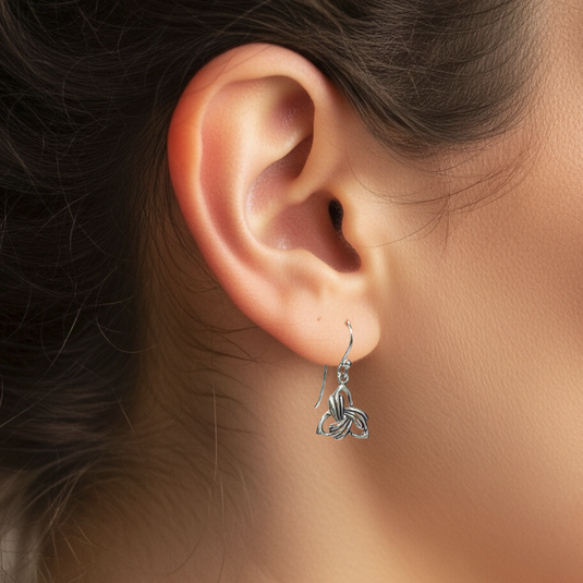 Feathered Trinity Knot Earrings in Sterling Silver