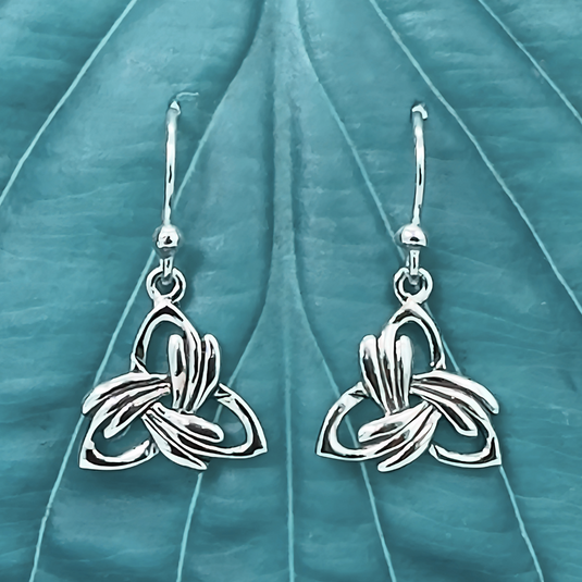 Feathered Trinity Knot Earrings in Sterling Silver