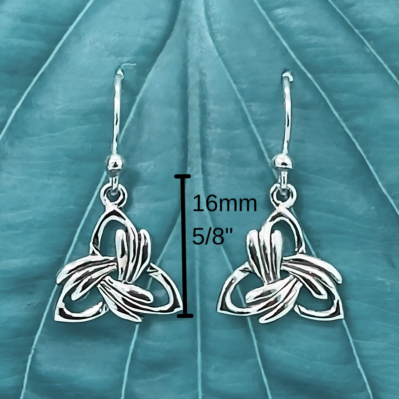 Load image into Gallery viewer, Feathered Trinity Knot Earrings in Sterling Silver
