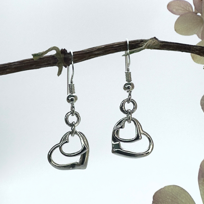 Double Heart Earrings in Sterling Silver