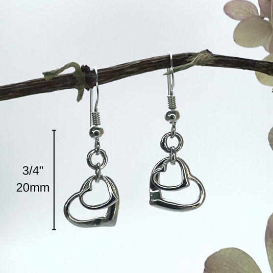 Double Heart Earrings in Sterling Silver