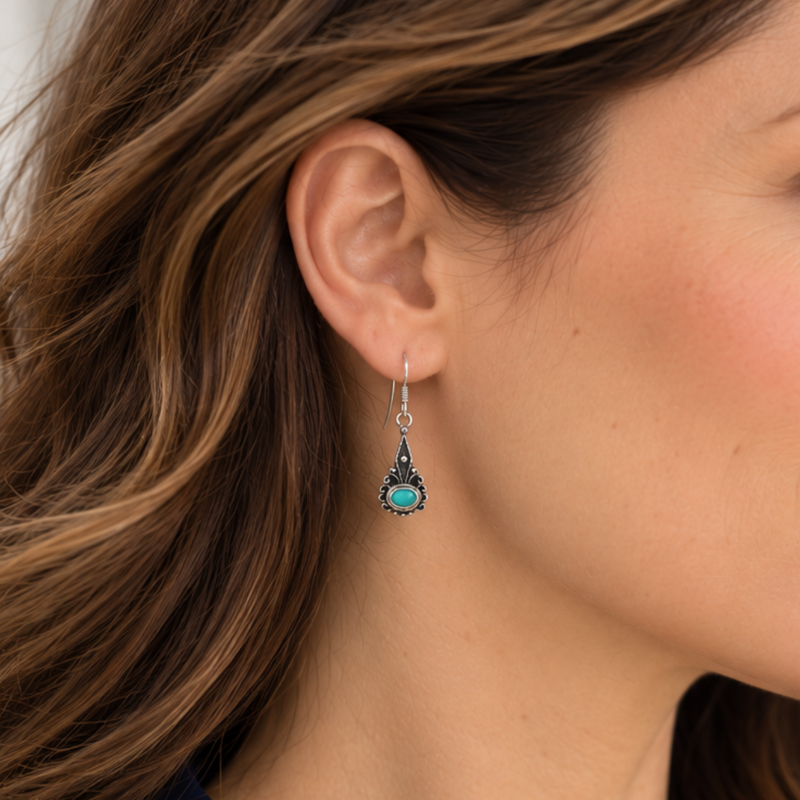 Load image into Gallery viewer, Vintage Charm Turquoise Drop Earrings | Sterling Silver
