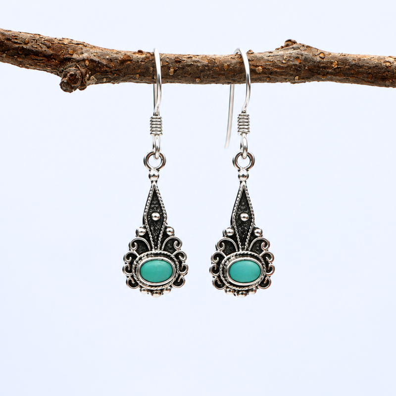 Load image into Gallery viewer, Vintage Charm Turquoise Drop Earrings | Sterling Silver
