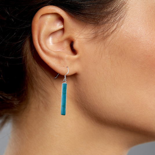Sleek Rectangle Earring with Turquoise Inset in Sterling Silver