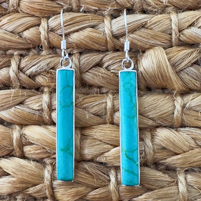 Sleek Rectangle Earring with Turquoise Inset in Sterling Silver