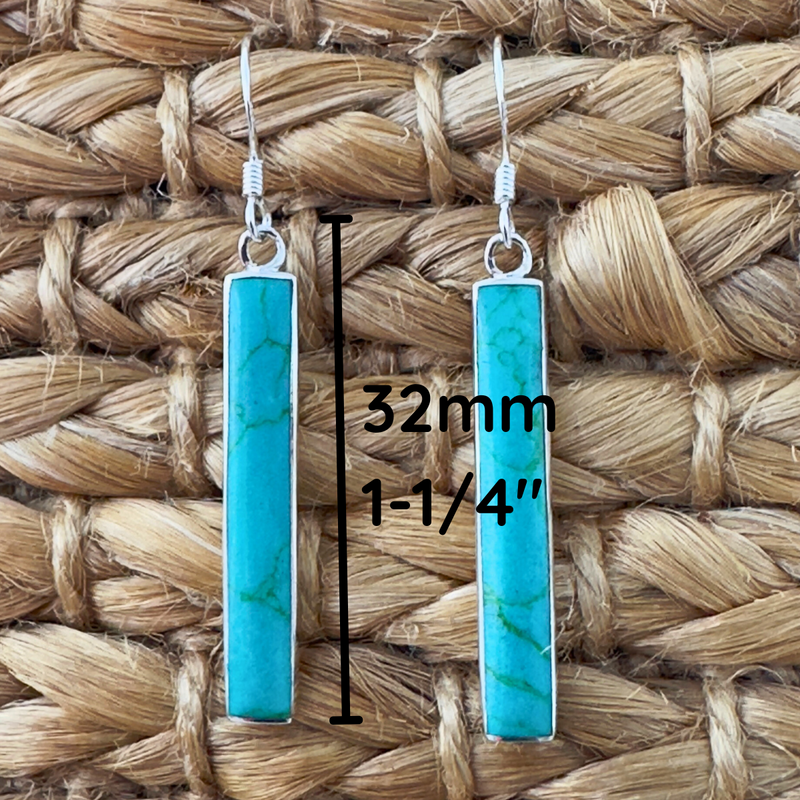 Load image into Gallery viewer, Sleek Rectangle Earring with Turquoise Inset in Sterling Silver
