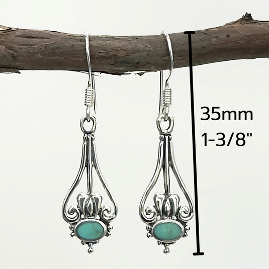 Turquoise Scroll Drop Earrings – Sterling Silver Vintage Style