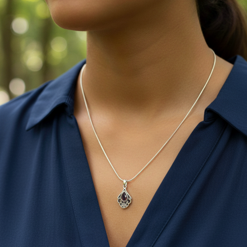 Load image into Gallery viewer, Endless Grace Garnet Necklace in Sterling Silver
