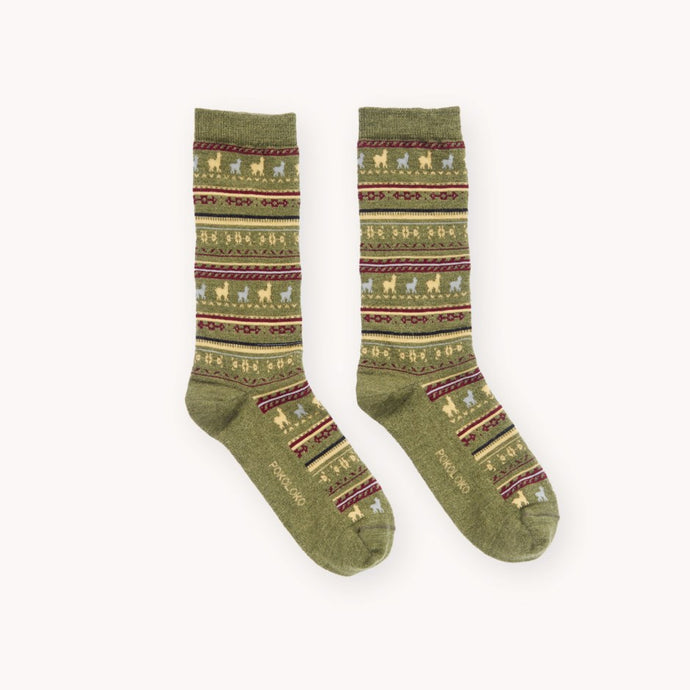 Alpaca Socks  In Patterned Olive
