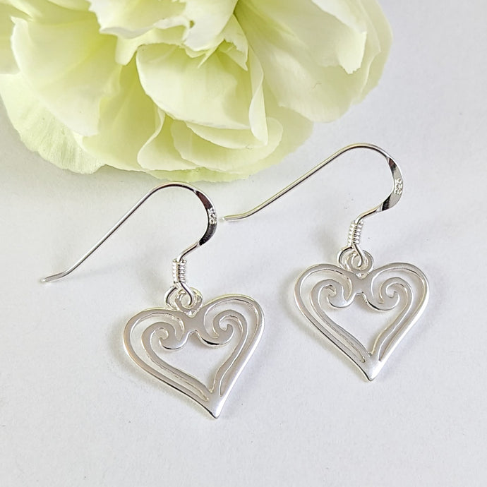 Stencil Double Heart Earrings in Sterling Silver