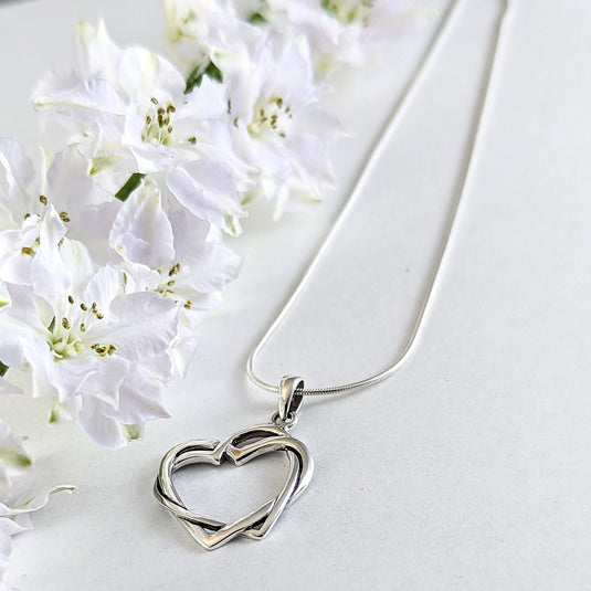 Entwined Hearts Necklace in Sterling Silver