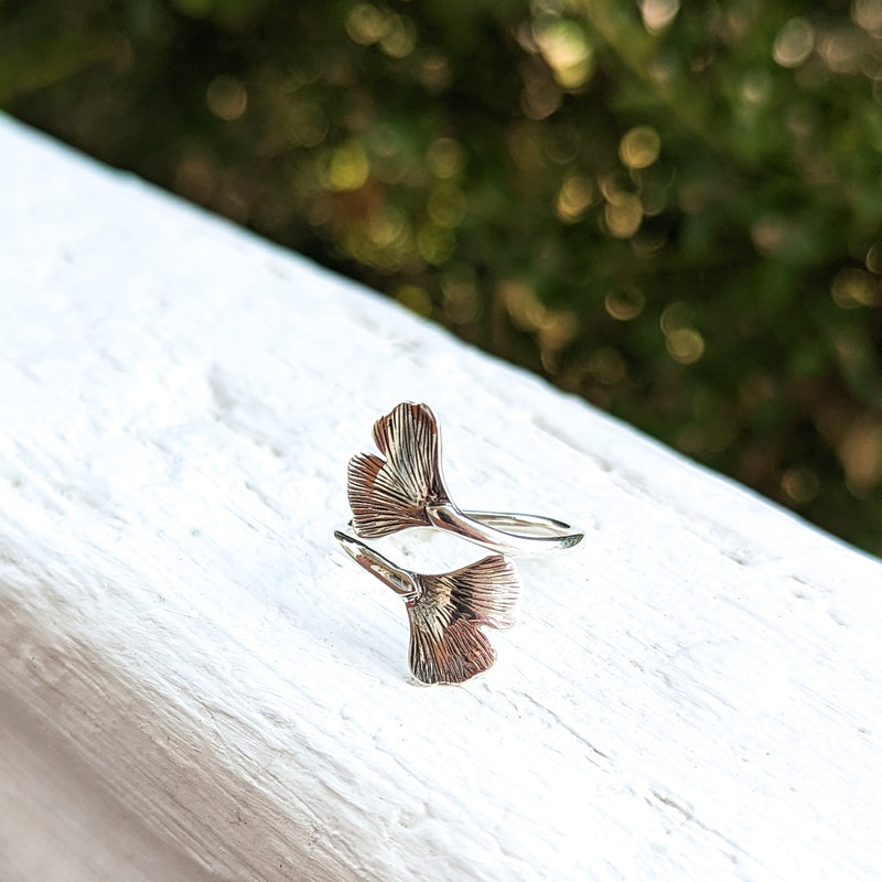 Load image into Gallery viewer, Wrapped Gingko Leaves Ring in Sterling Silver
