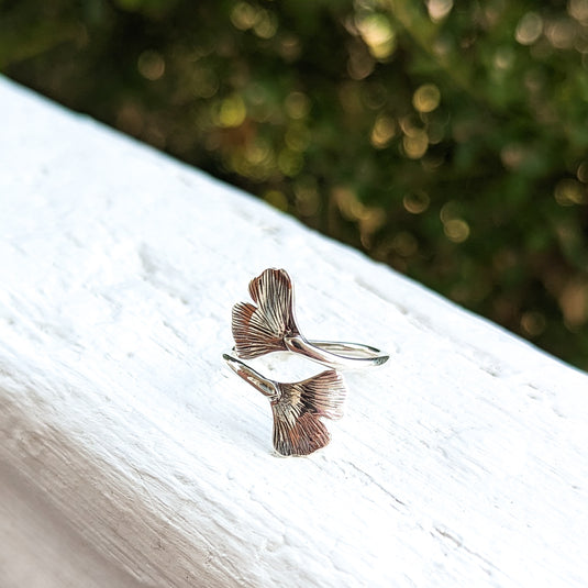 Wrapped Gingko Leaves Ring in Sterling Silver