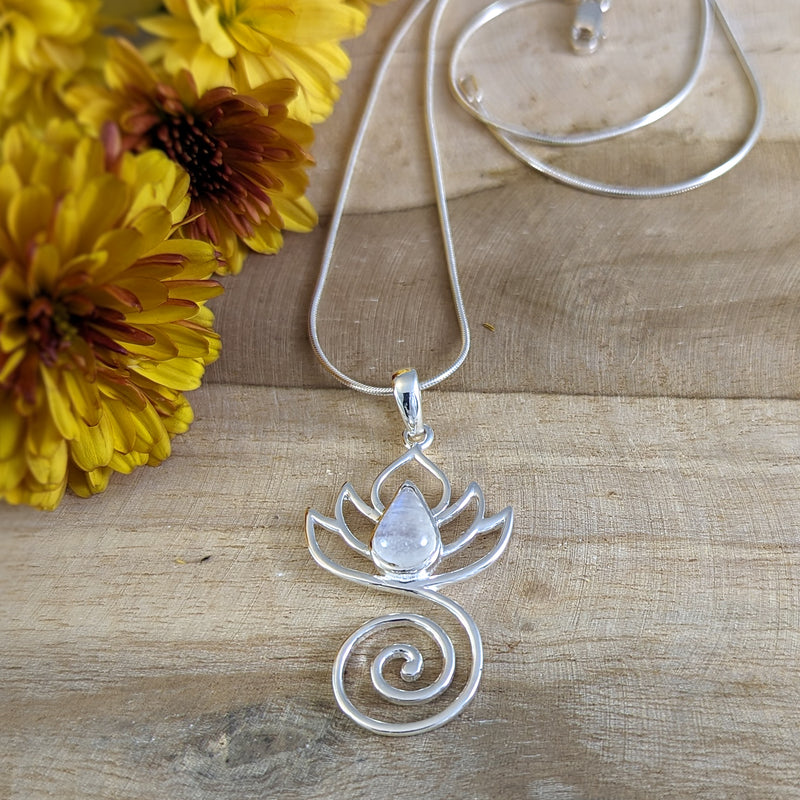 Load image into Gallery viewer, Lotus with Moonstone Pendant in Sterling Silver
